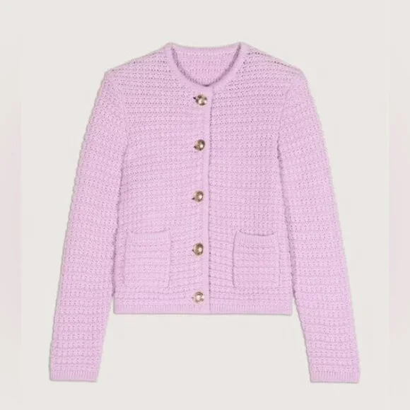 NEW Ba&sh Bash Gaspard Tweed Cardigan Jacket In Purple Lilac | size 1 / S - Picture 4 of 12